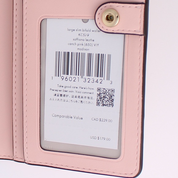 Kate Spade Madison Large Slim Bifold Wallet In Conch Pink - Picture 4 of 4